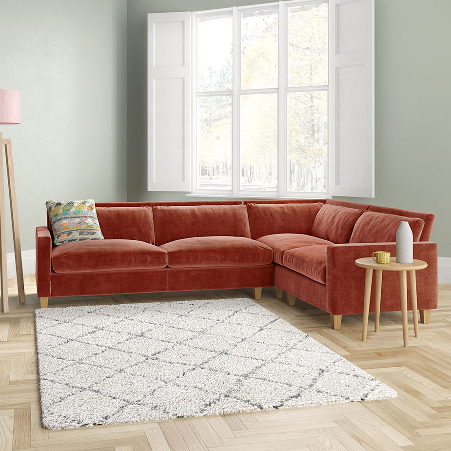 Chester Purple Velvet Left-Arm Corner Sofa, Dark Stained Feet, Purple – image 2