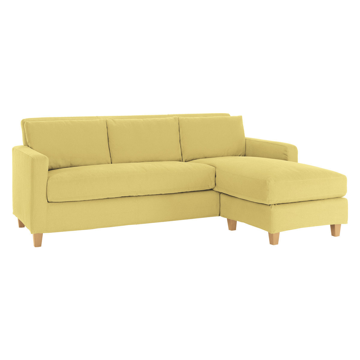 Chester Yellow FaBric 3 Seater Chaise Sofa, Oak Stained Feet, Saffron Yellow – image 3