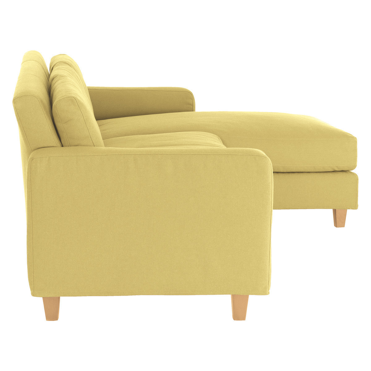 Chester Yellow FaBric 3 Seater Chaise Sofa, Oak Stained Feet, Saffron Yellow – image 4