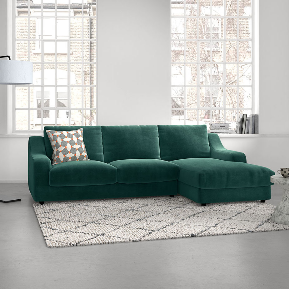 Slope Teal Green Wool Tweed Right Arm Chaise Sofa, Green – image 2