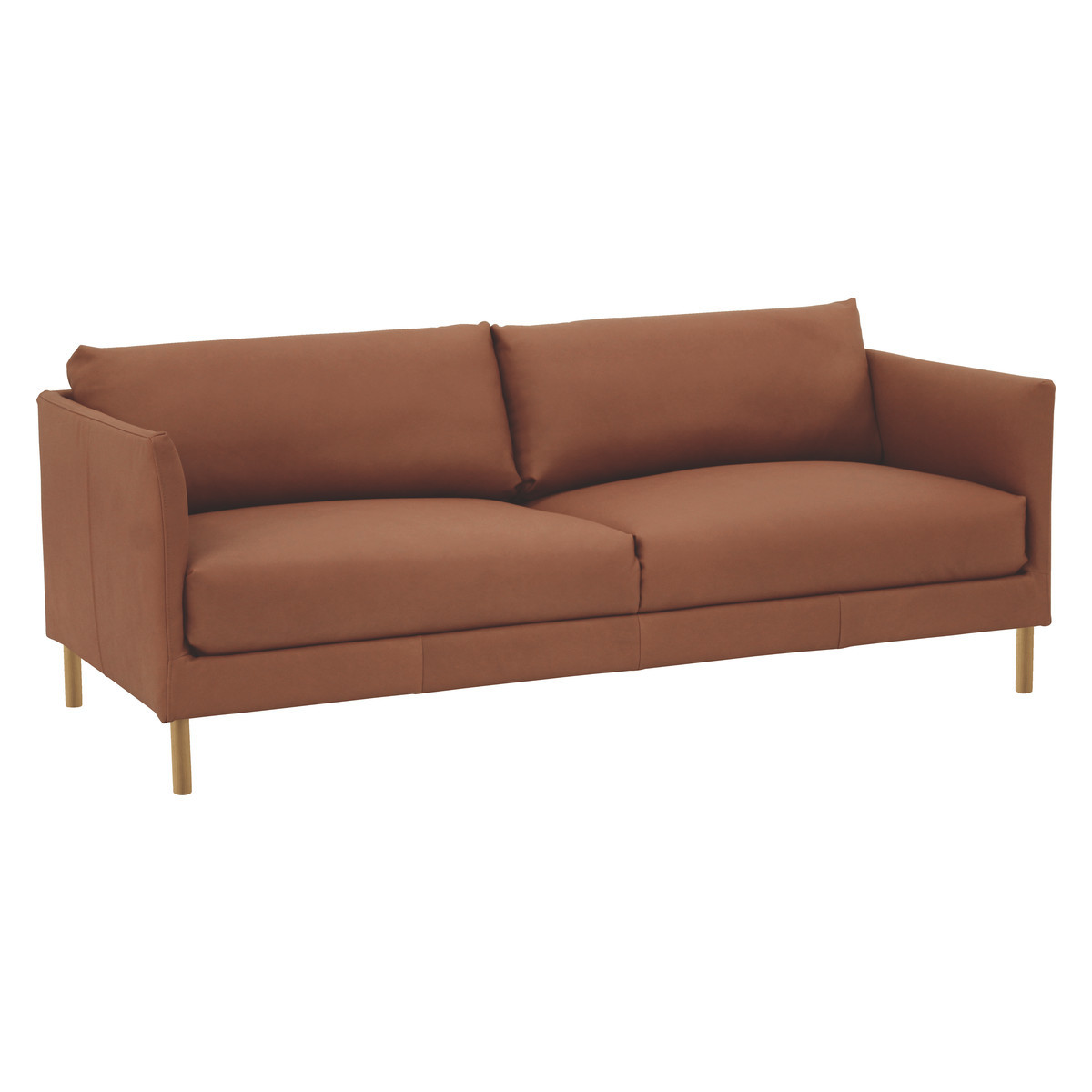 Hyde Tan Premium Leather 3 Seater Sofa, Wooden Leg, Tan – image 3