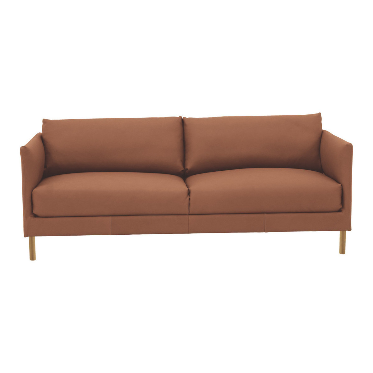 Hyde Tan Premium Leather 3 Seater Sofa, Wooden Leg, Tan – image 1