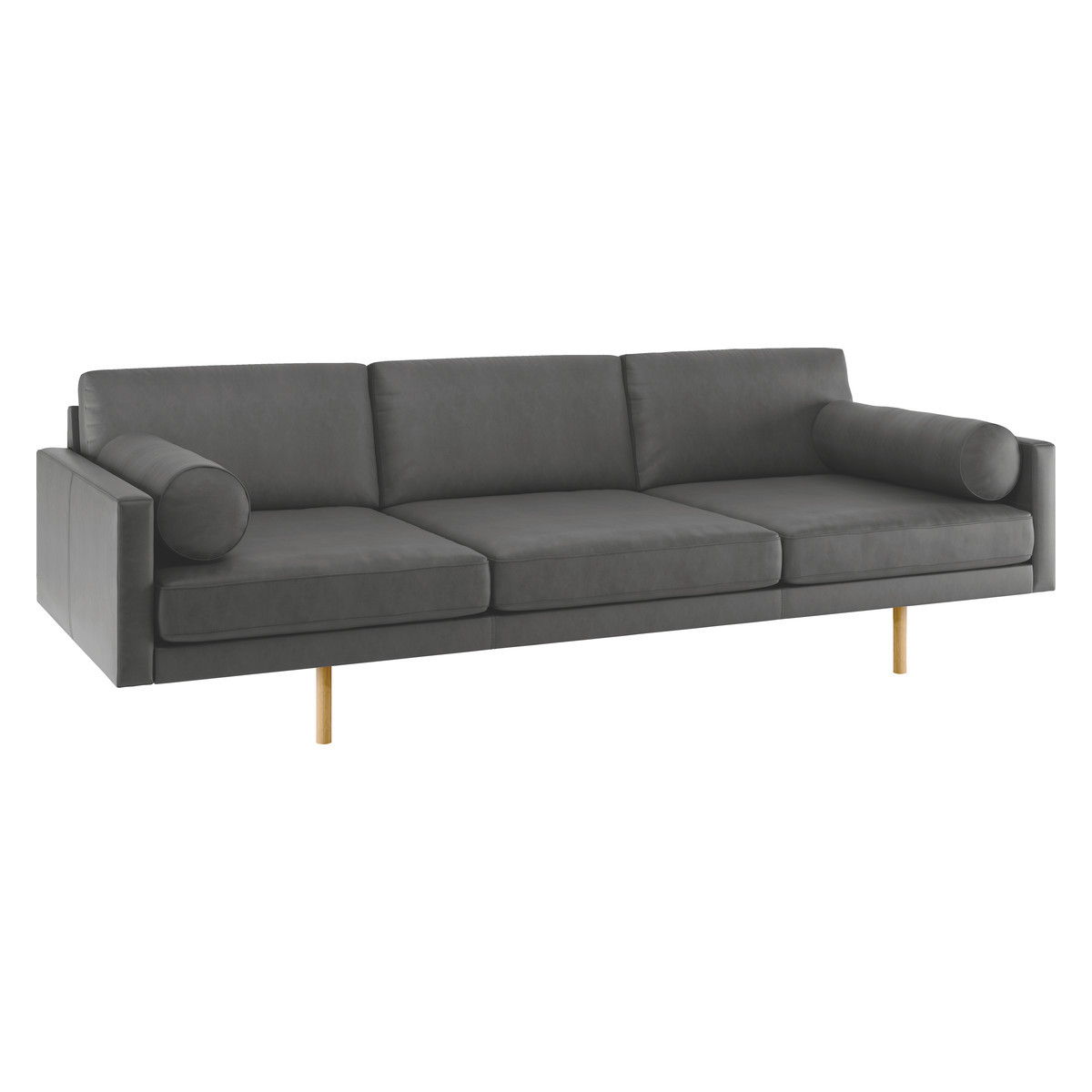 Spencer Grey Luxury Leather 4 Seater Sofa, Oak Legs, Grey – image 3