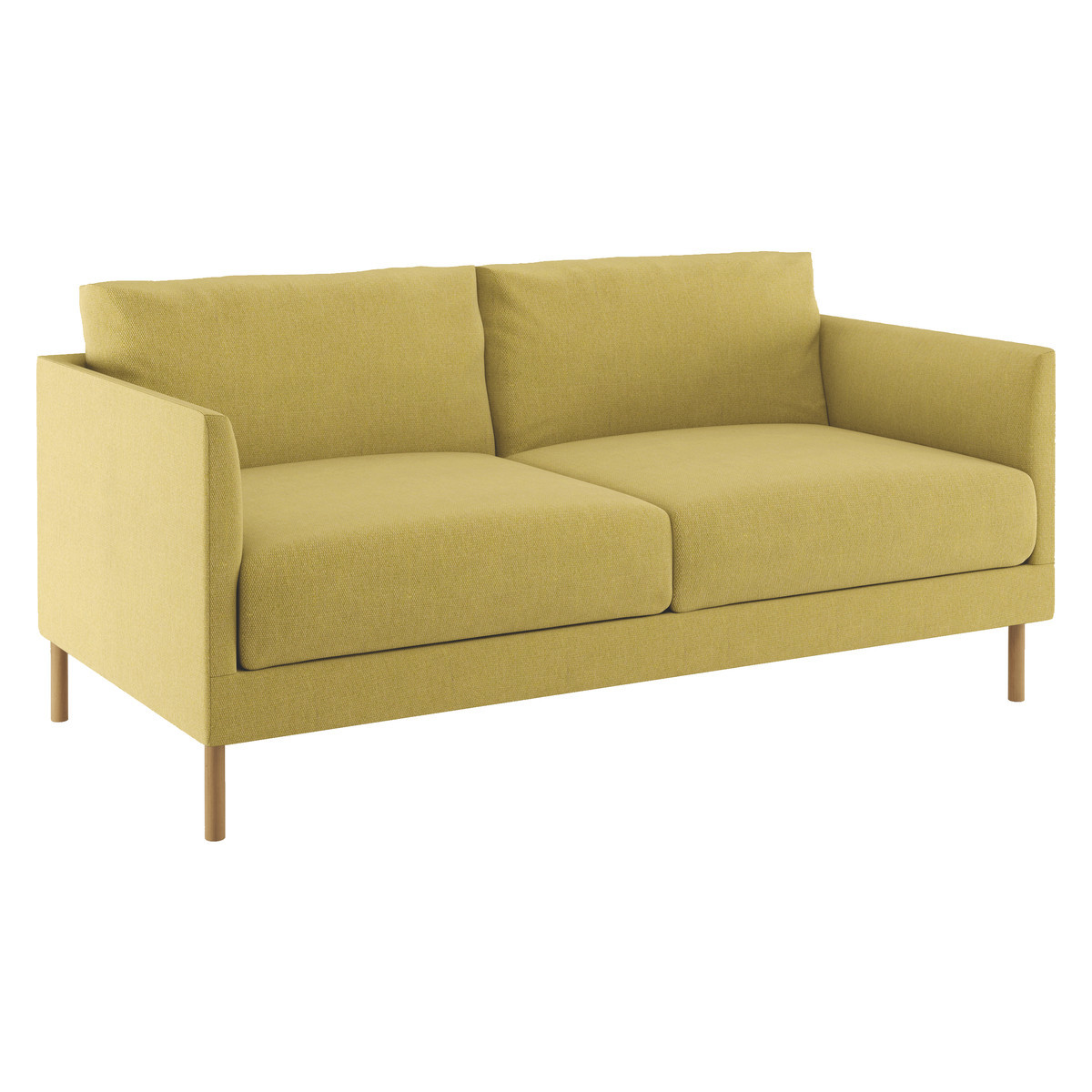 Hyde Yellow FaBric 2 Seater Sofa, Wooden Legs, Yellow – image 3