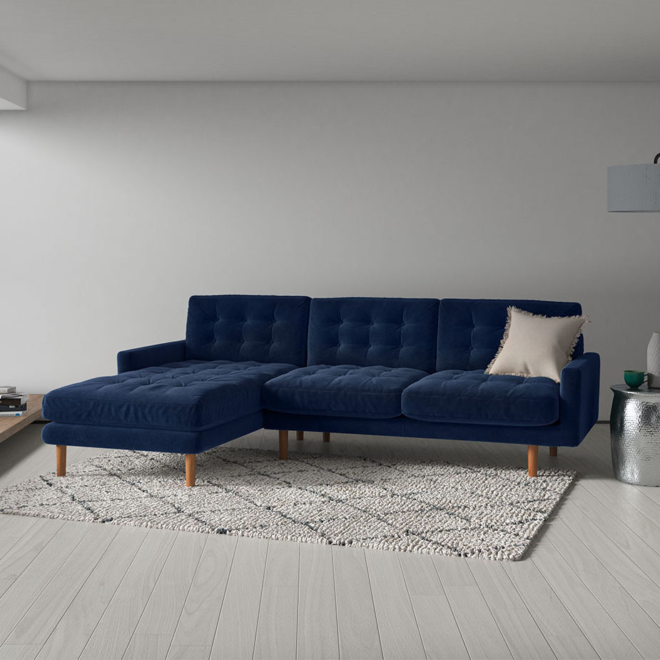 Fenner Ink Blue Velvet Left-Hand 4 Seater Chaise Sofa, Blue – image 8