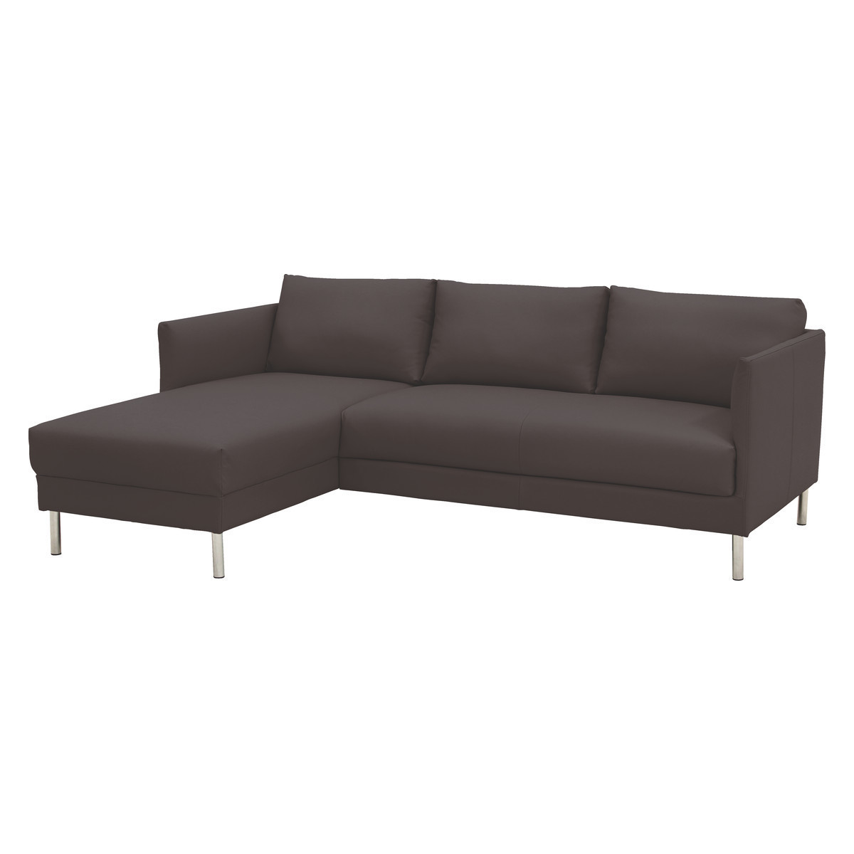 Hyde Brown Leather Left-Arm Chaise Sofa, Metal Legs, Brown – image 3