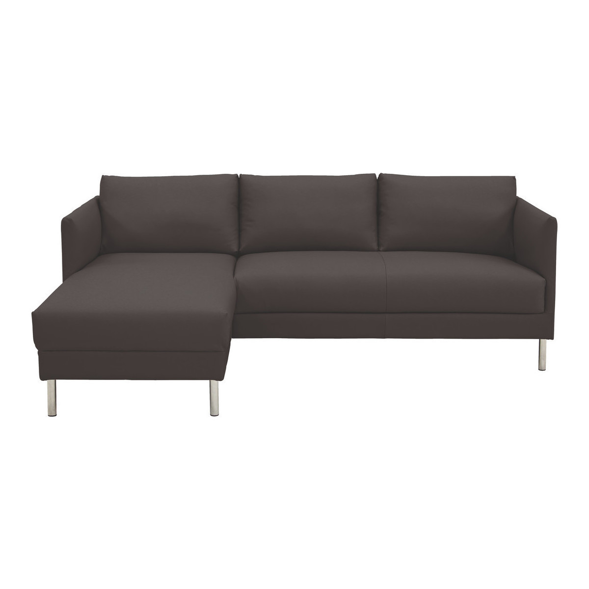 Hyde Brown Leather Left-Arm Chaise Sofa, Metal Legs, Brown – image 1