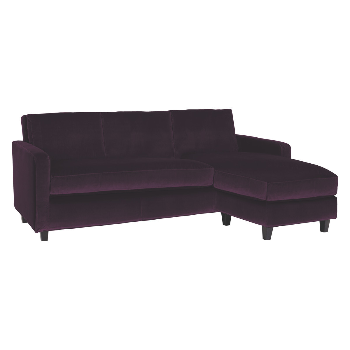 Chester Purple Velvet 3 Seater Chaise Sofa, Dark Stained Feet, Purple – image 3