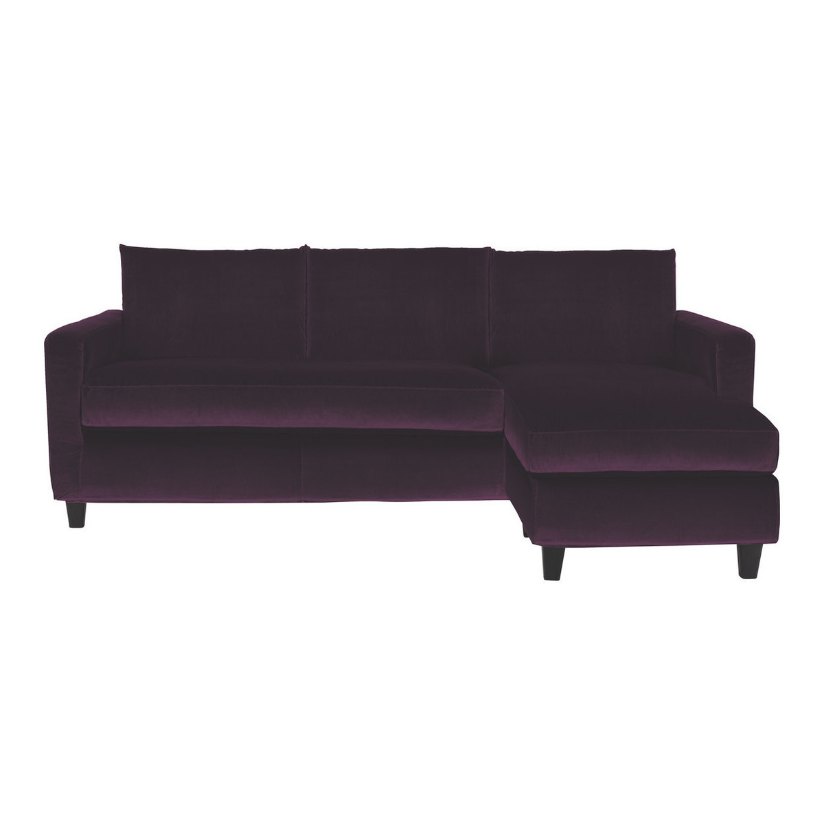 Chester Purple Velvet 3 Seater Chaise Sofa, Dark Stained Feet, Purple – image 1