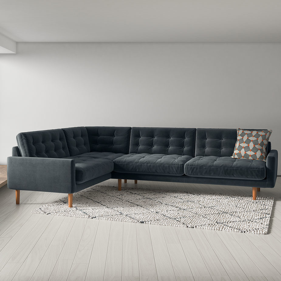 Fenner Ink Blue Velvet Right-Hand 4 Seater Corner Sofa, Blue – image 8