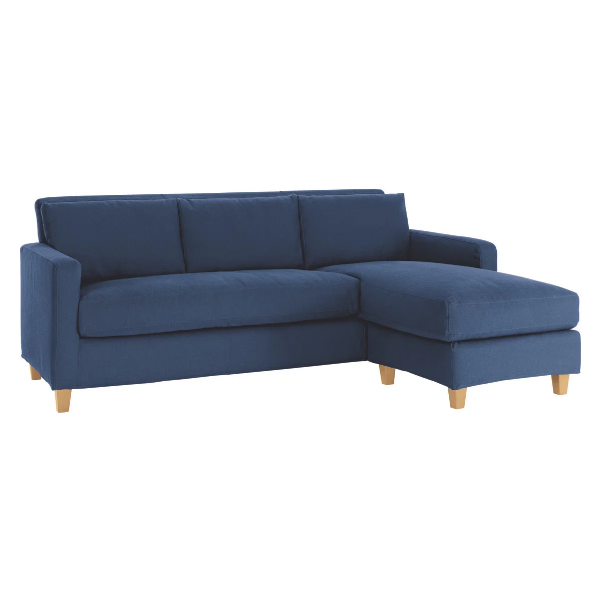 Chester Dark Blue FaBric 3 Seater Chaise Sofa, Oak Feet, Blue – image 3