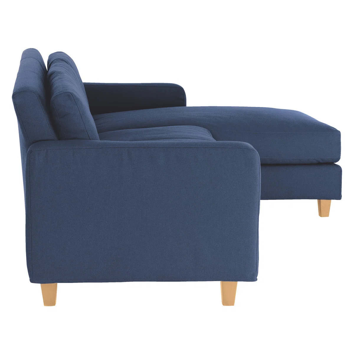 Chester Dark Blue FaBric 3 Seater Chaise Sofa, Oak Feet, Blue – image 4
