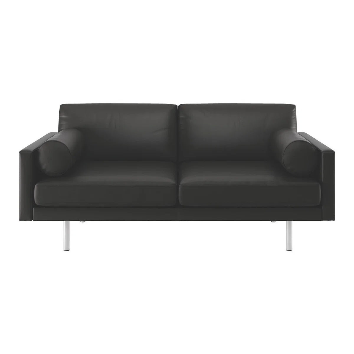Spencer Black Leather 2 Seater Sofa, Metal Legs, Black – image 1