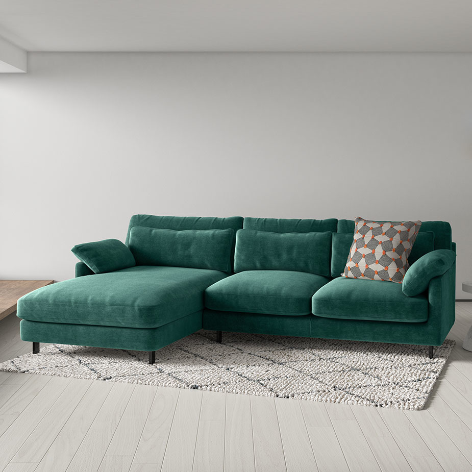 Cuscino Teal Green Wool Tweed Left-Arm Chaise Sofa, Green – image 8