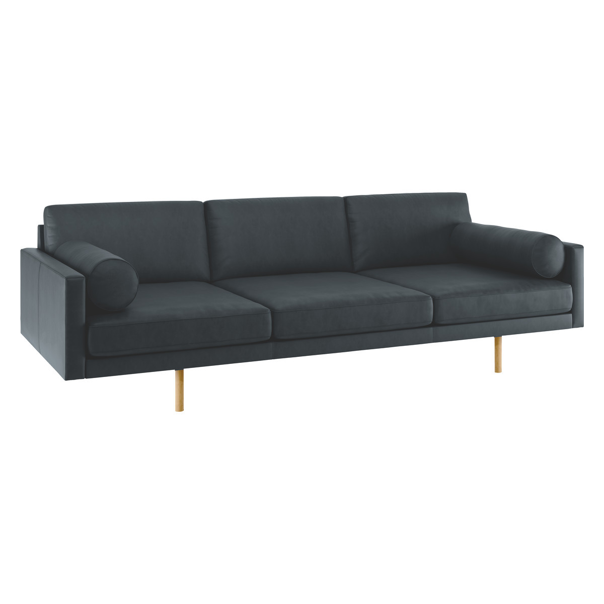 Spencer Dark Grey Luxury Leather 4 Seater Sofa, Oak Legs, Grey – image 3