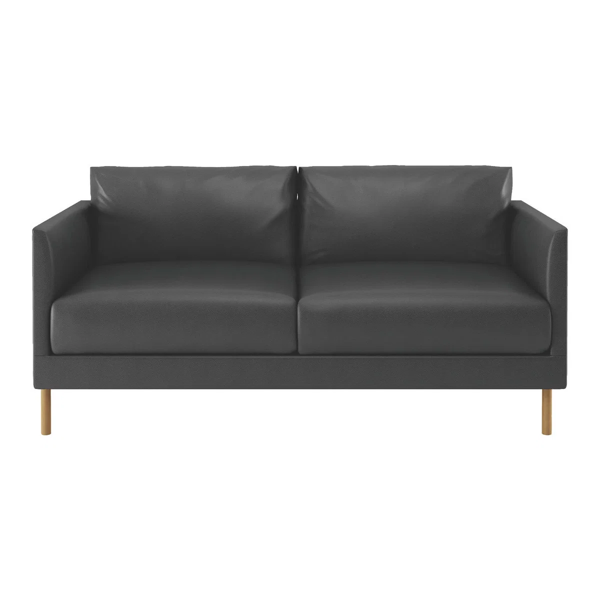 Hyde Black Leather 2 Seater Sofa, Wooden Legs, Black – image 1