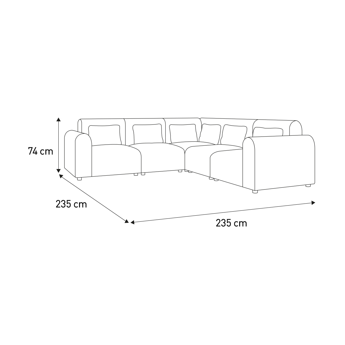Tab Charcoal Grey FaBric 3 Seat Reversible Corner Sofa, Charcoal – image 7