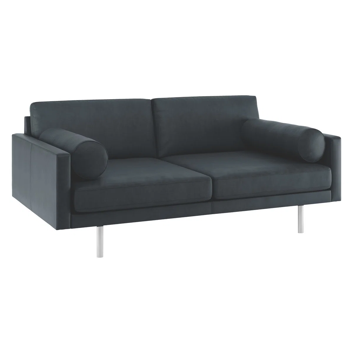 Spencer Dark Grey Luxury Leather 2 Seater Sofa, Metal Legs, Grey – image 3