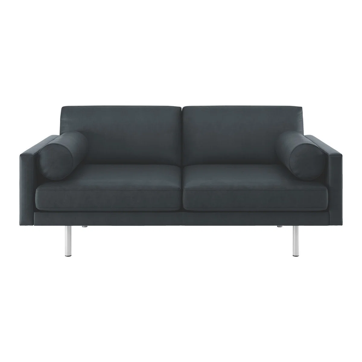 Spencer Dark Grey Luxury Leather 2 Seater Sofa, Metal Legs, Grey – image 1