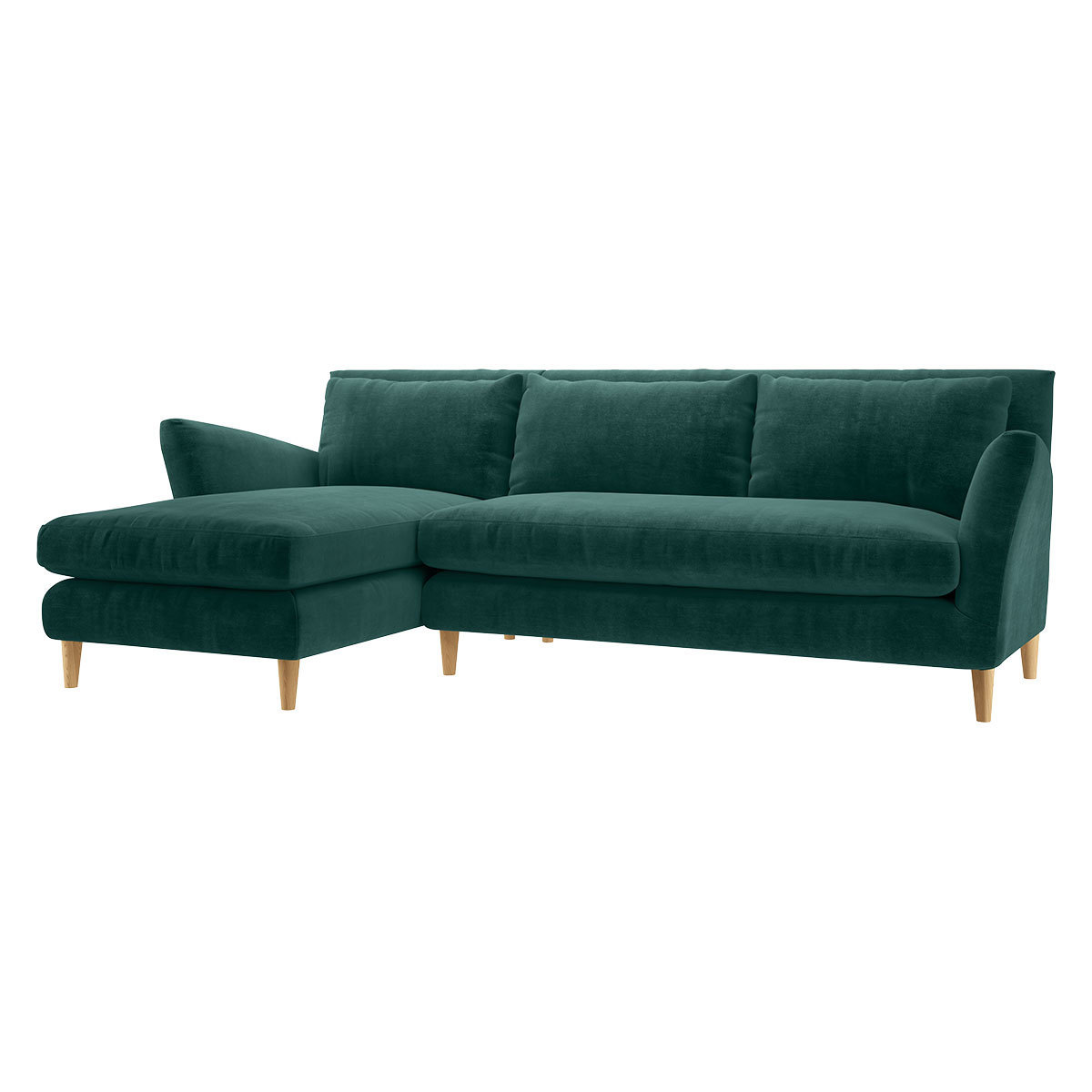 Keele Emerald Green Blue Velvet Left -Arm Chaise Sofa, Green – image 3