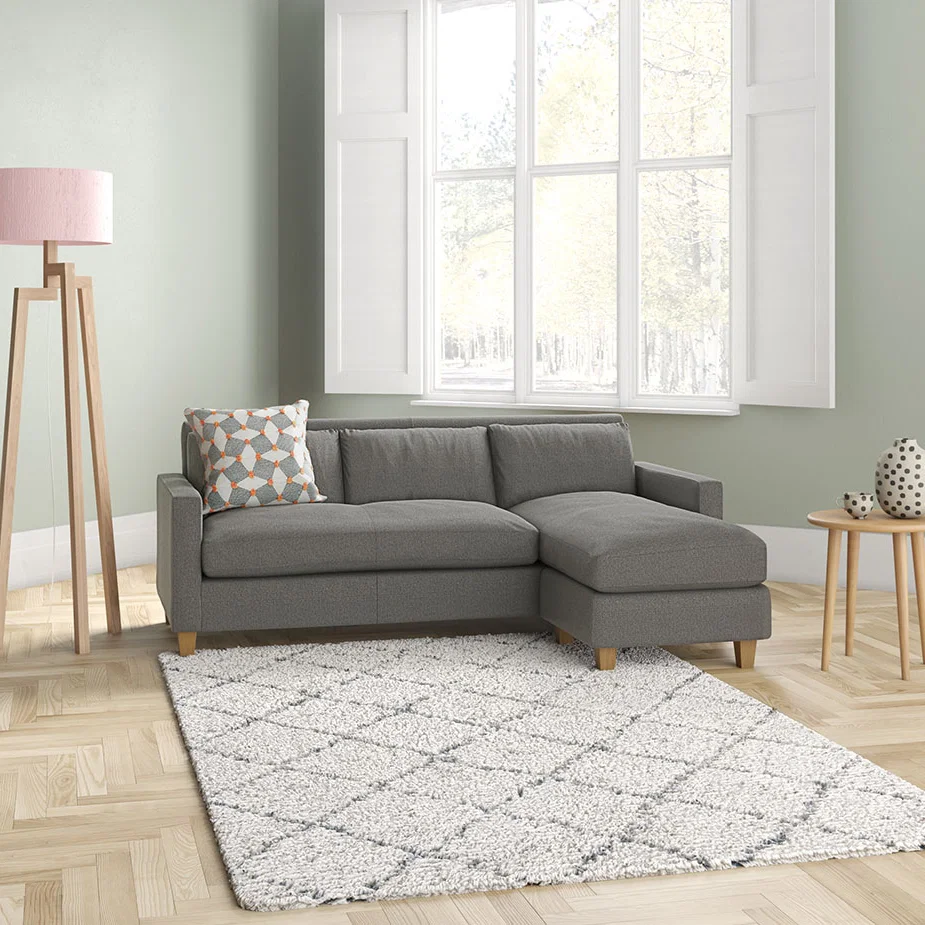 Chester Grey Leather 3 Seater Chaise Sofa, Dark Stained Feet, Grey – image 7