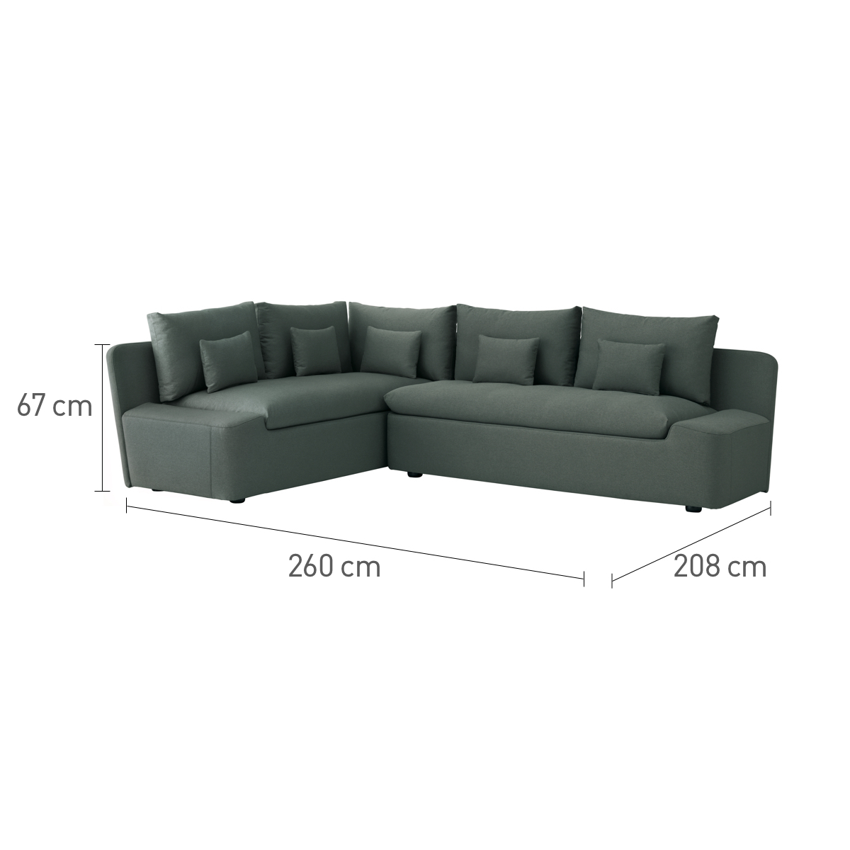 Kasha Charcoal Grey FaBric Right-Arm Corner Sofa, Charcoal – image 7