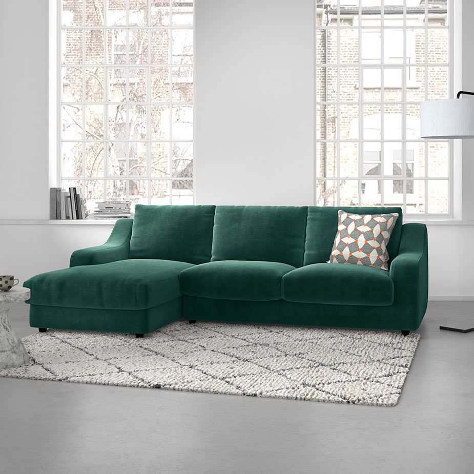 Slope Emerald Green Velvet Left Arm Chaise Sofa, Green – image 8