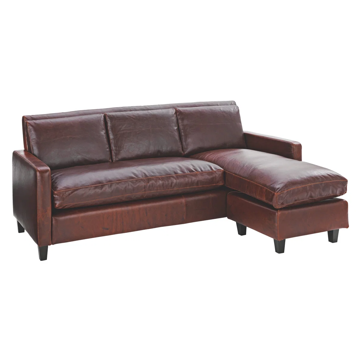 Chester Tan Leather 3 Seater Chaise Sofa, Dark Stained Feet, Tan – image 3