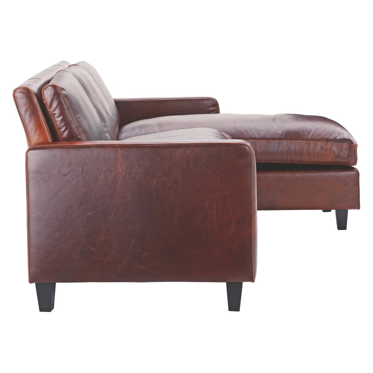 Chester Tan Leather 3 Seater Chaise Sofa, Dark Stained Feet, Tan – image 4