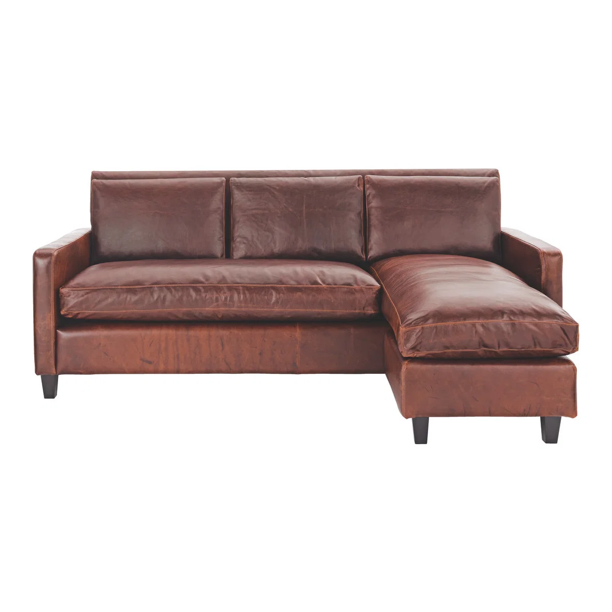 Chester Tan Leather 3 Seater Chaise Sofa, Dark Stained Feet, Tan – image 1