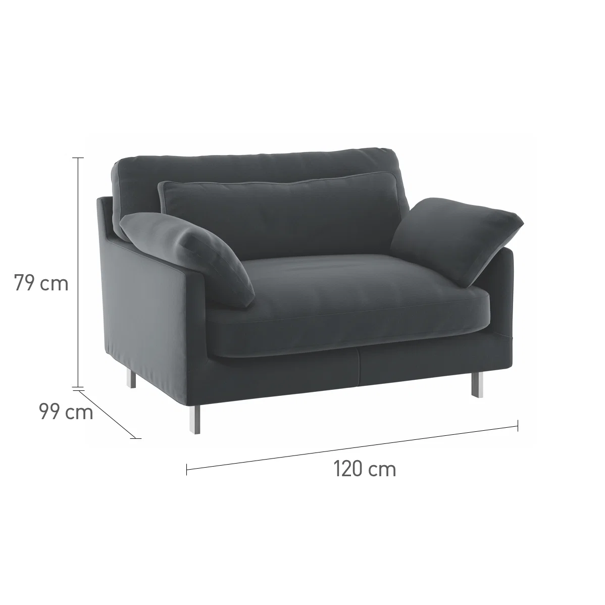 Cuscino Charcoal Grey Textured FaBric Compact Sofa, Charcoal – image 7