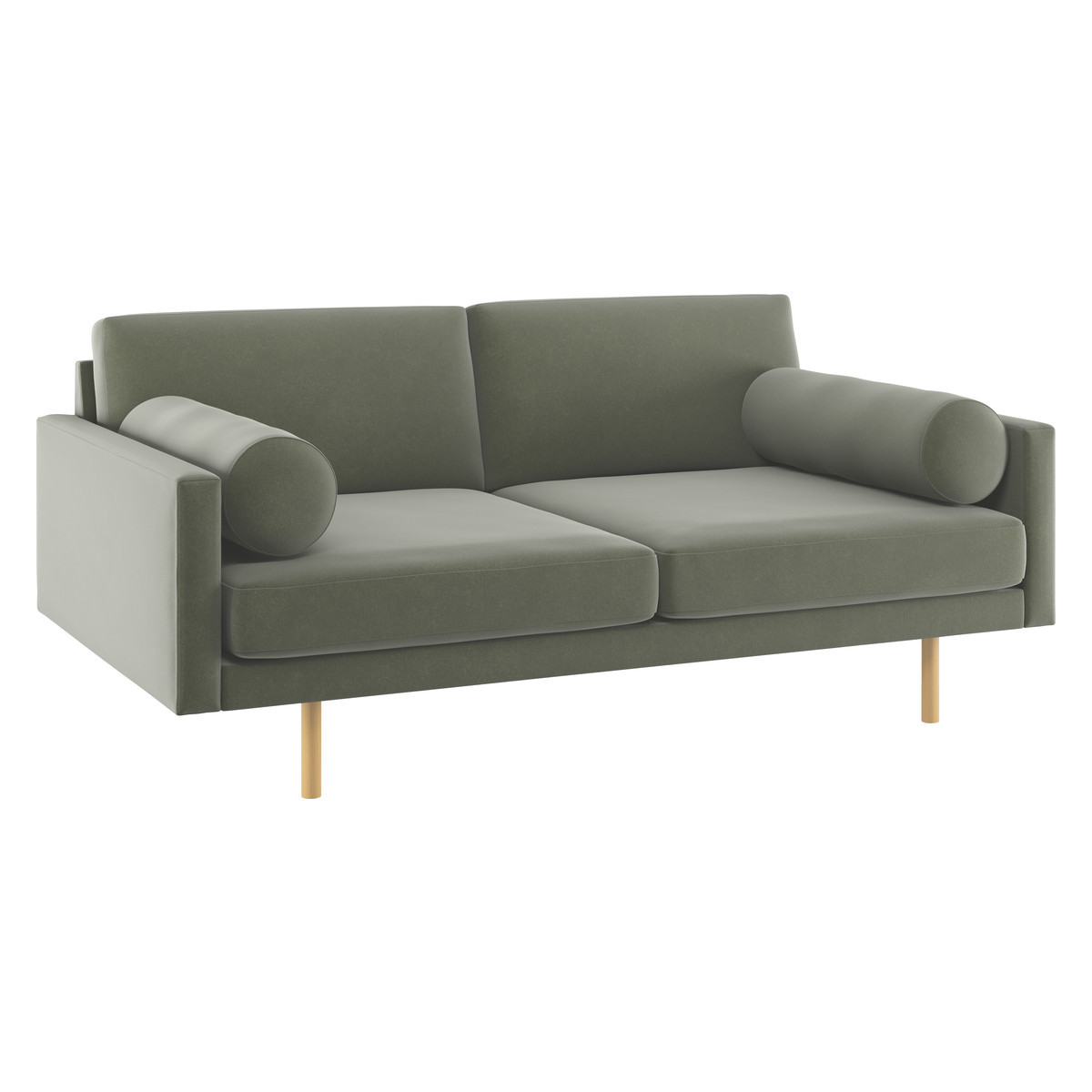 Spencer Sage Green Velvet 2 Seater Sofa, Oak Legs, Green Green – image 3