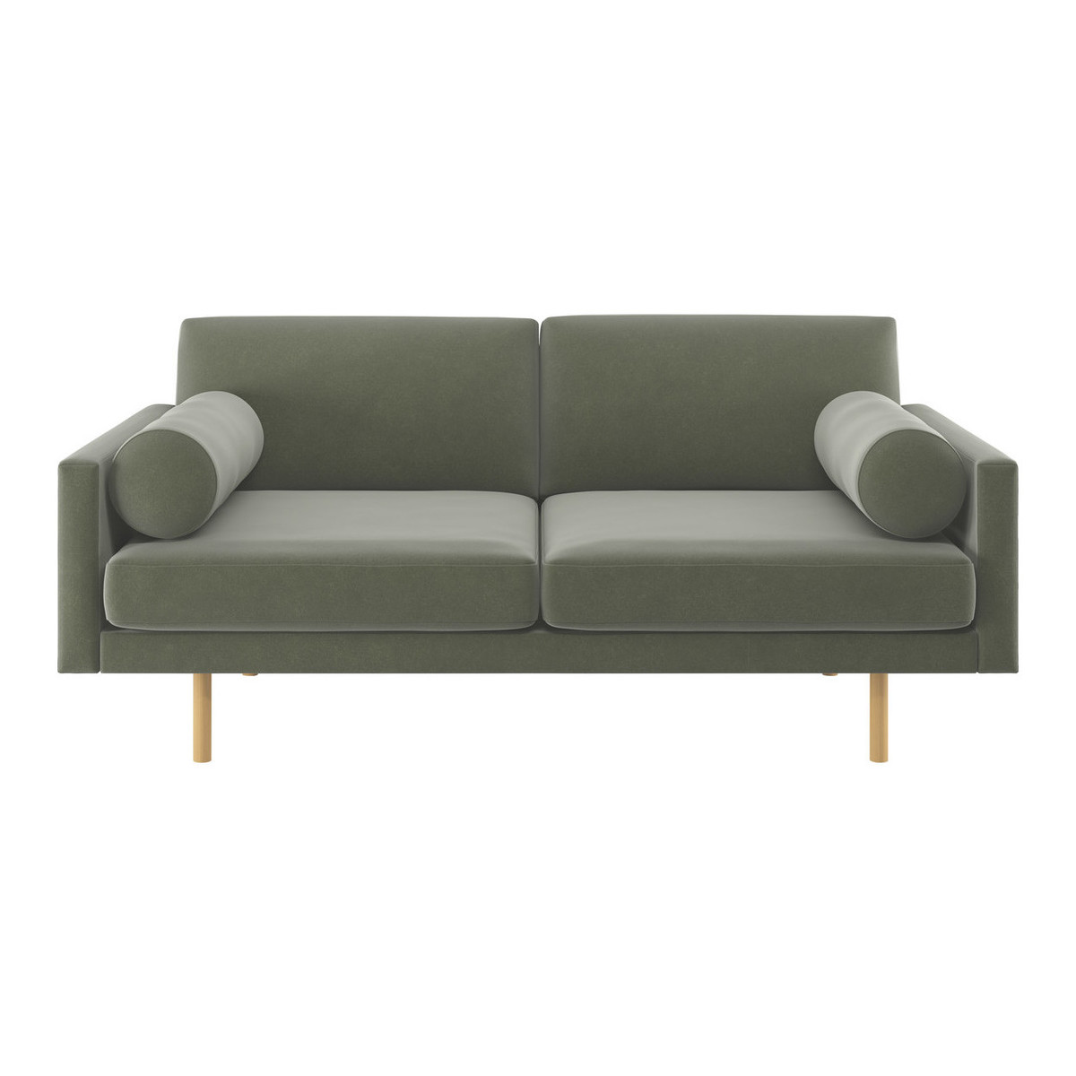 Spencer Sage Green Velvet 2 Seater Sofa, Oak Legs, Green Green – image 1