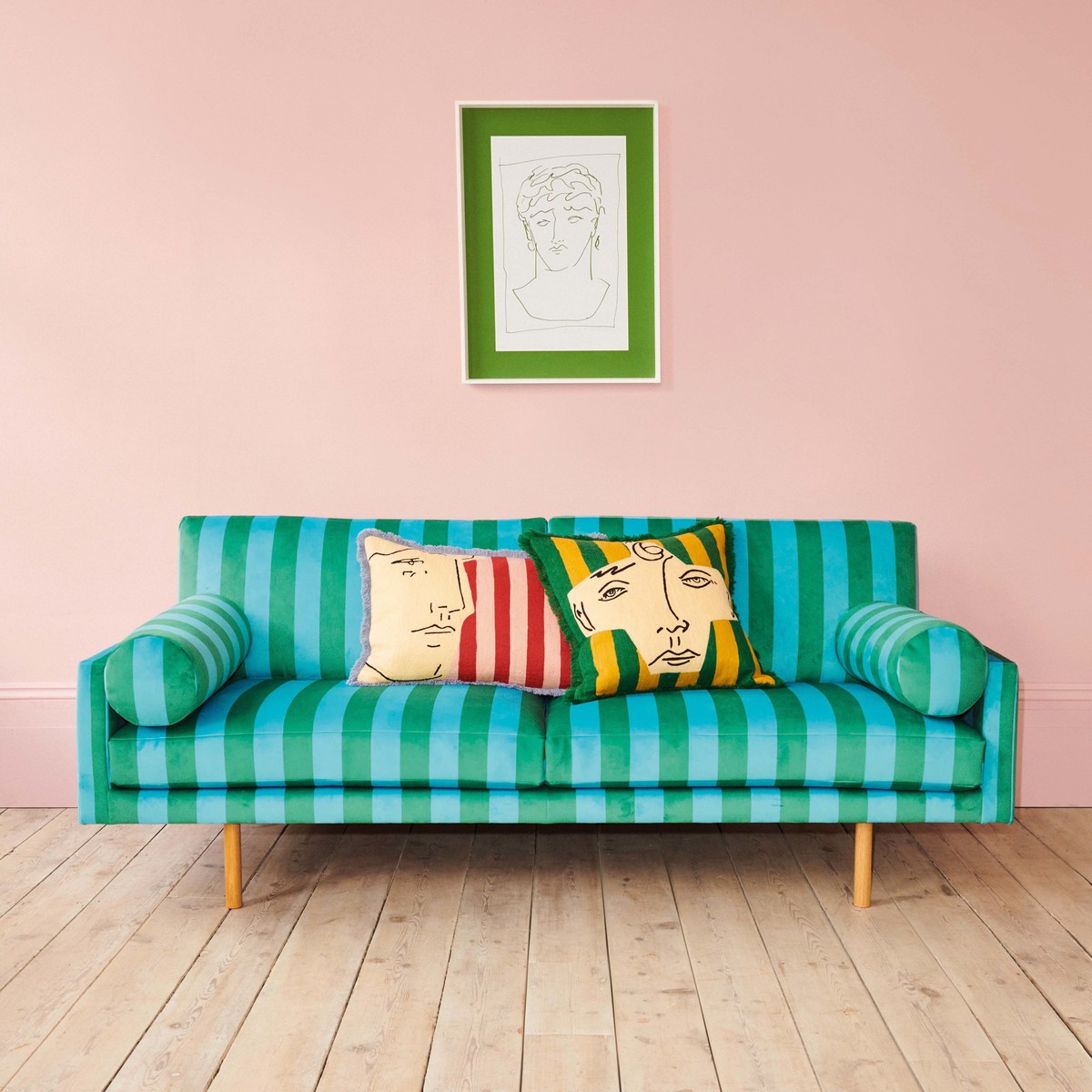 Spencer Luke Edward Hall FaBric 3 Seater Sofa, Oak Legs, Green – image 7