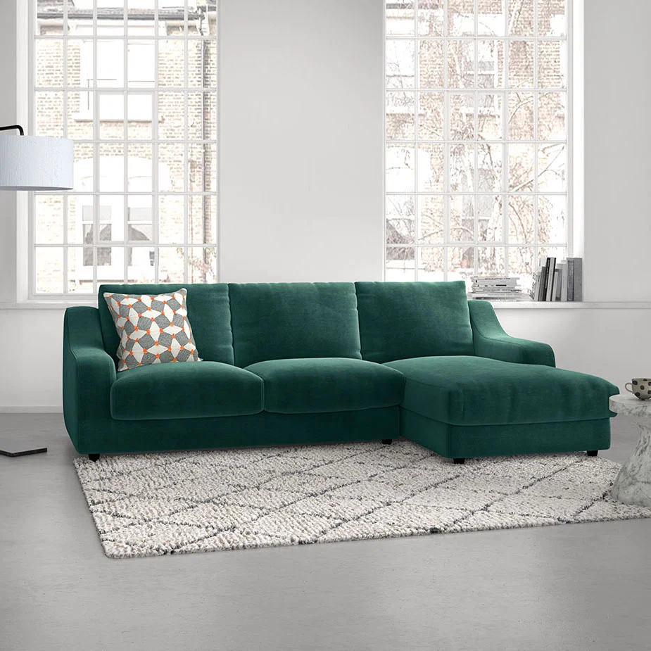 Slope Emerald Green Velvet Right Arm Chaise Sofa, Green – image 2