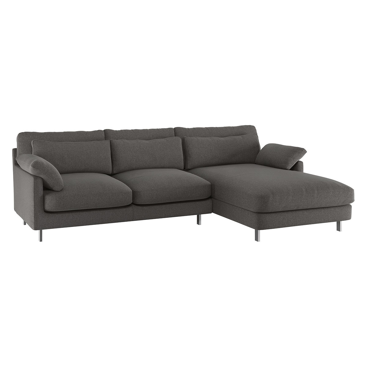 Cuscino Charcoal Grey Wool Herringbone Right-Arm Chaise Sofa, Charcoal – image 3