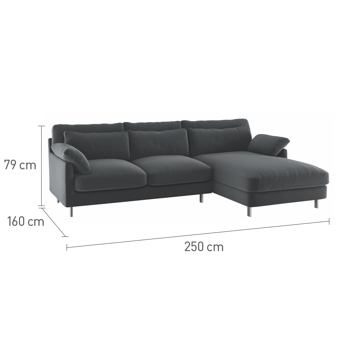 Cuscino Charcoal Grey Wool Herringbone Right-Arm Chaise Sofa, Charcoal – image 7