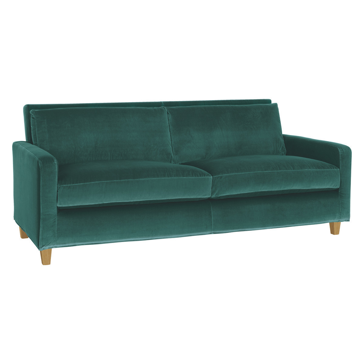 Chester Emerald Green Velvet 3 Seater Sofa, Oak Stained Feet, Green – image 3