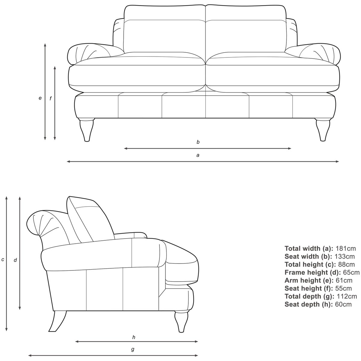 Croft Collection Findon Medium 2 Seater Leather Sofa, Dark Leg – image 3