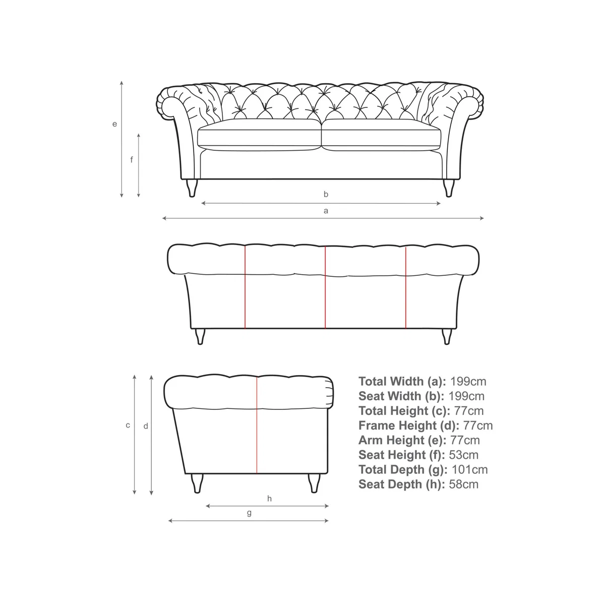 John Lewis & Partners Cromwell Chesterfield Leather Large 3 Seater Sofa, Dark Leg – image 3