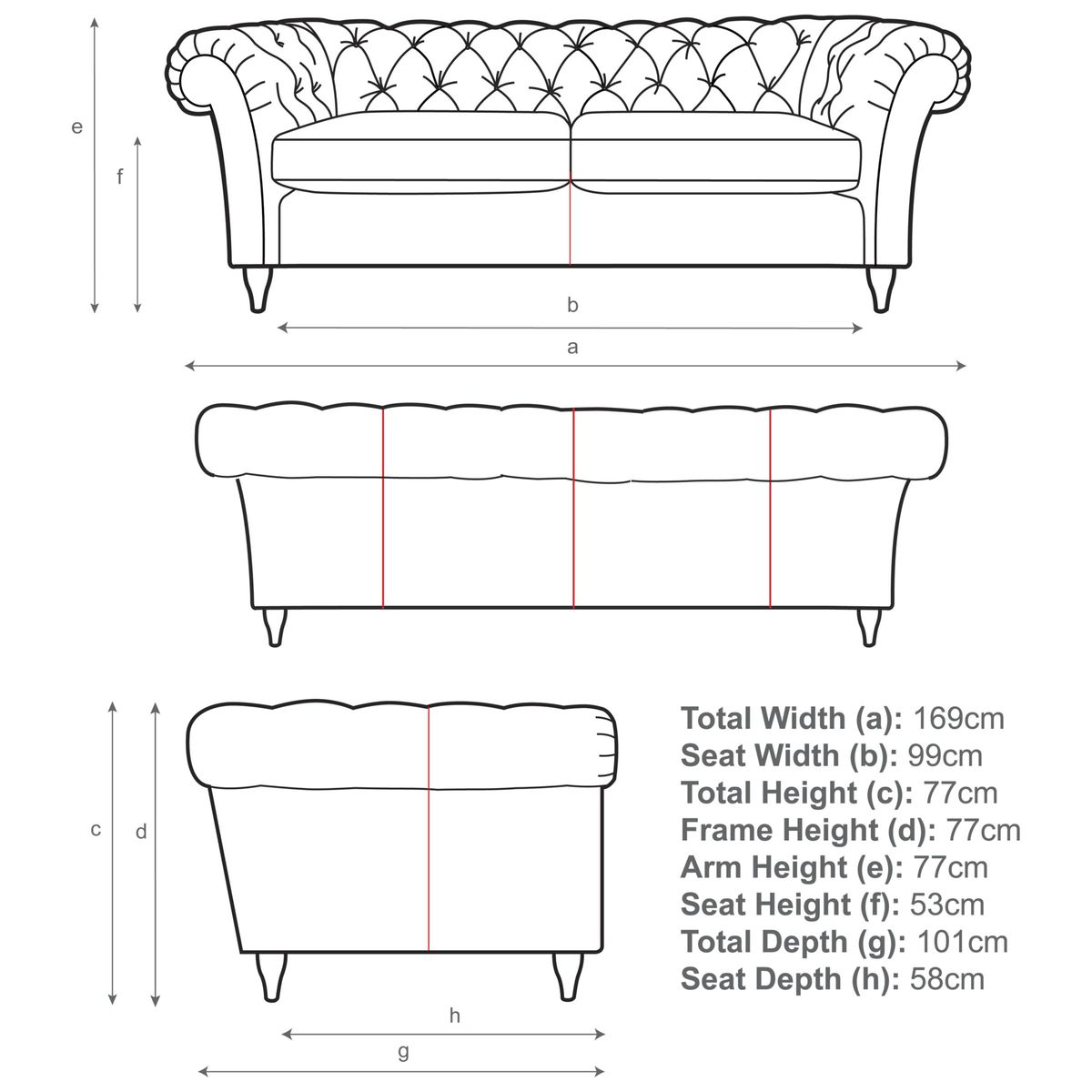 John Lewis & Partners Cromwell Chesterfield Leather Small 2 Seater Sofa, Dark Leg – image 3