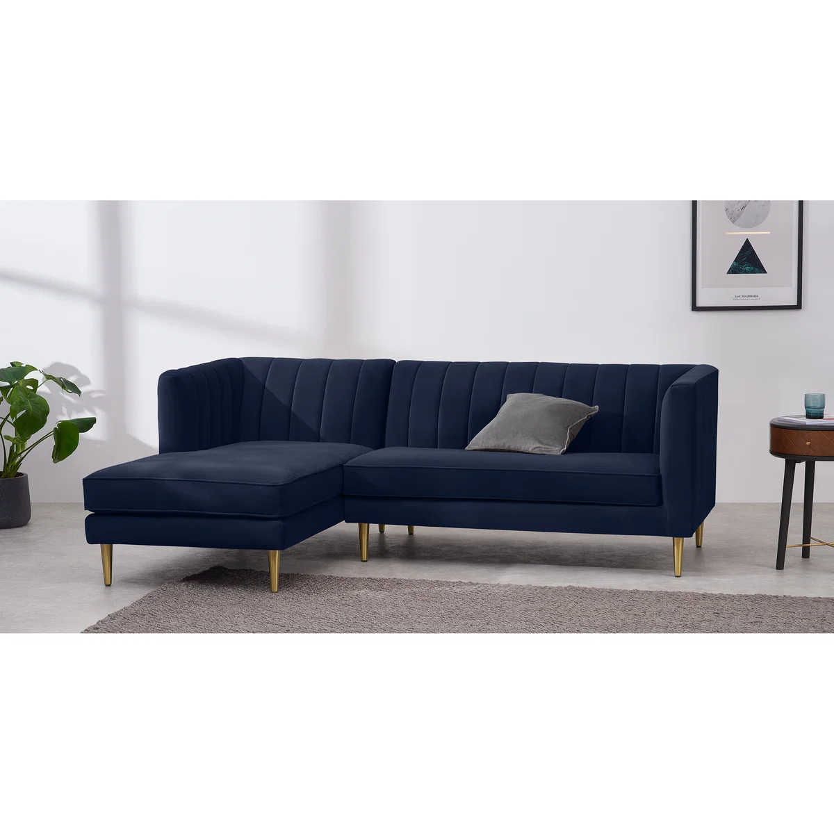 Amicie Left Hand Facing Chaise End Corner Sofa, Royal Blue Velvet – image 3