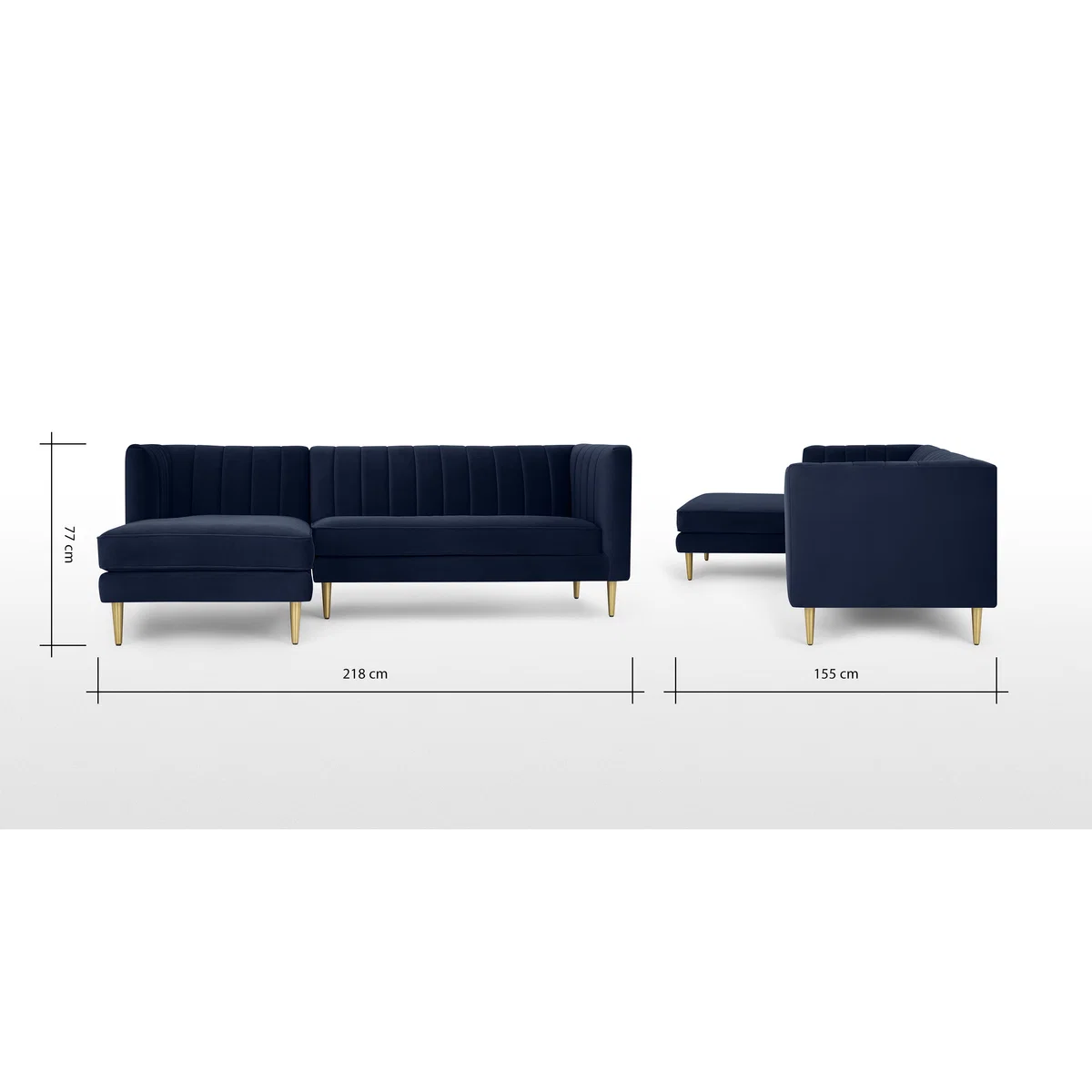 Amicie Left Hand Facing Chaise End Corner Sofa, Royal Blue Velvet – image 8