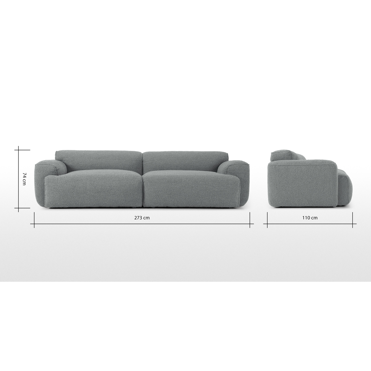 Avalon 3 Seater Sofa, Steel Boucle – image 8