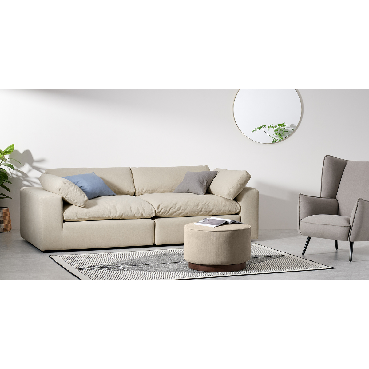 Samona 3 Seater Sofa, Natural Cotton & Linen Mix – image 3