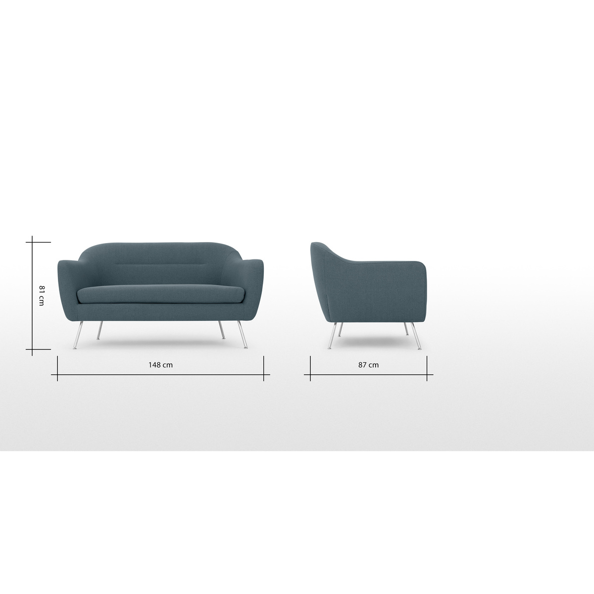 Reece 2 Seater Sofa, Mina Earl Blue with Metal Legs – image 7