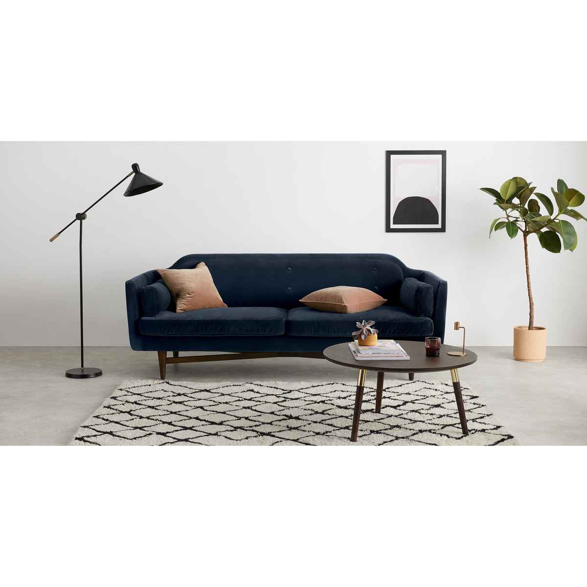 Imani 3 Seater Sofa, Navy Cotton Velvet – image 3