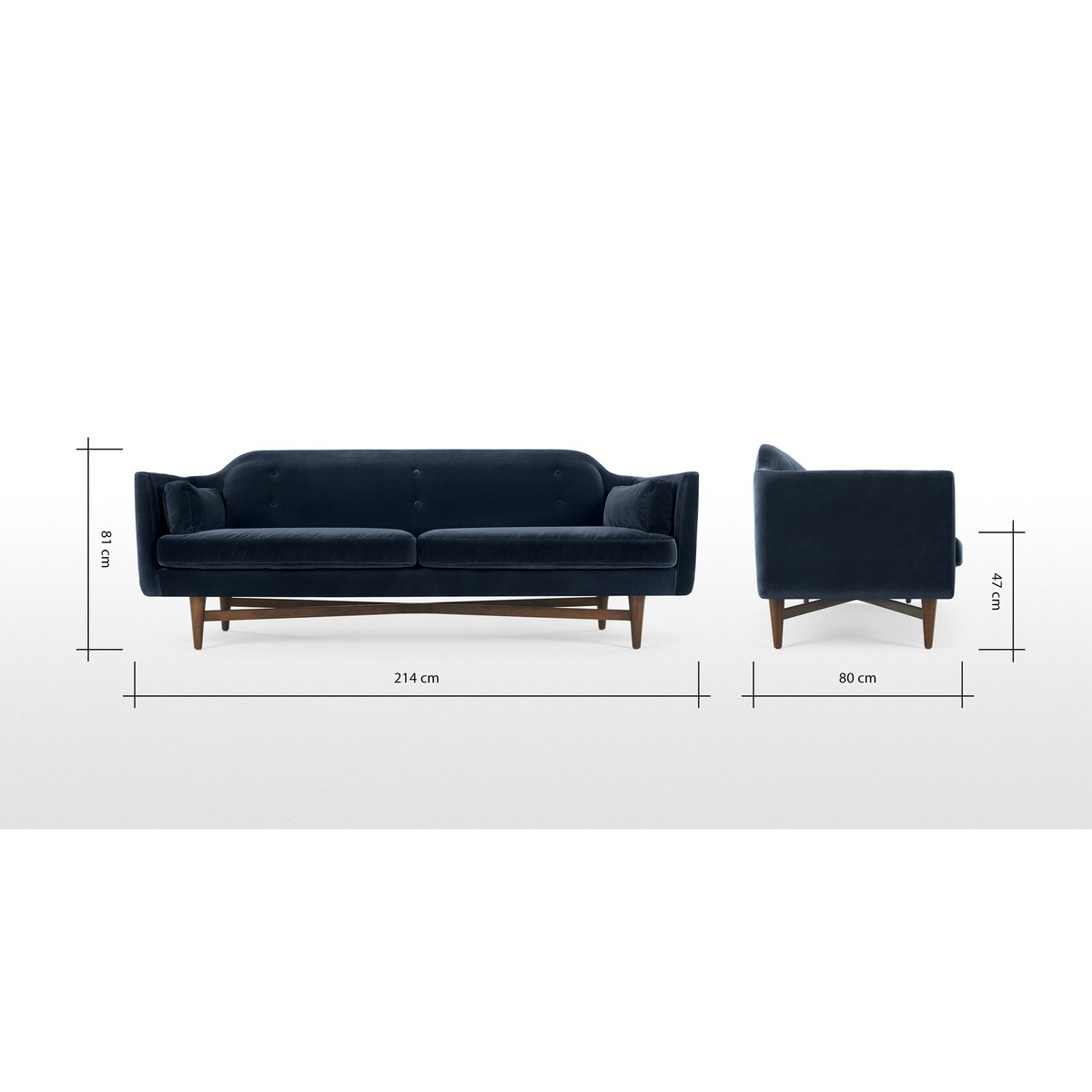 Imani 3 Seater Sofa, Navy Cotton Velvet – image 8