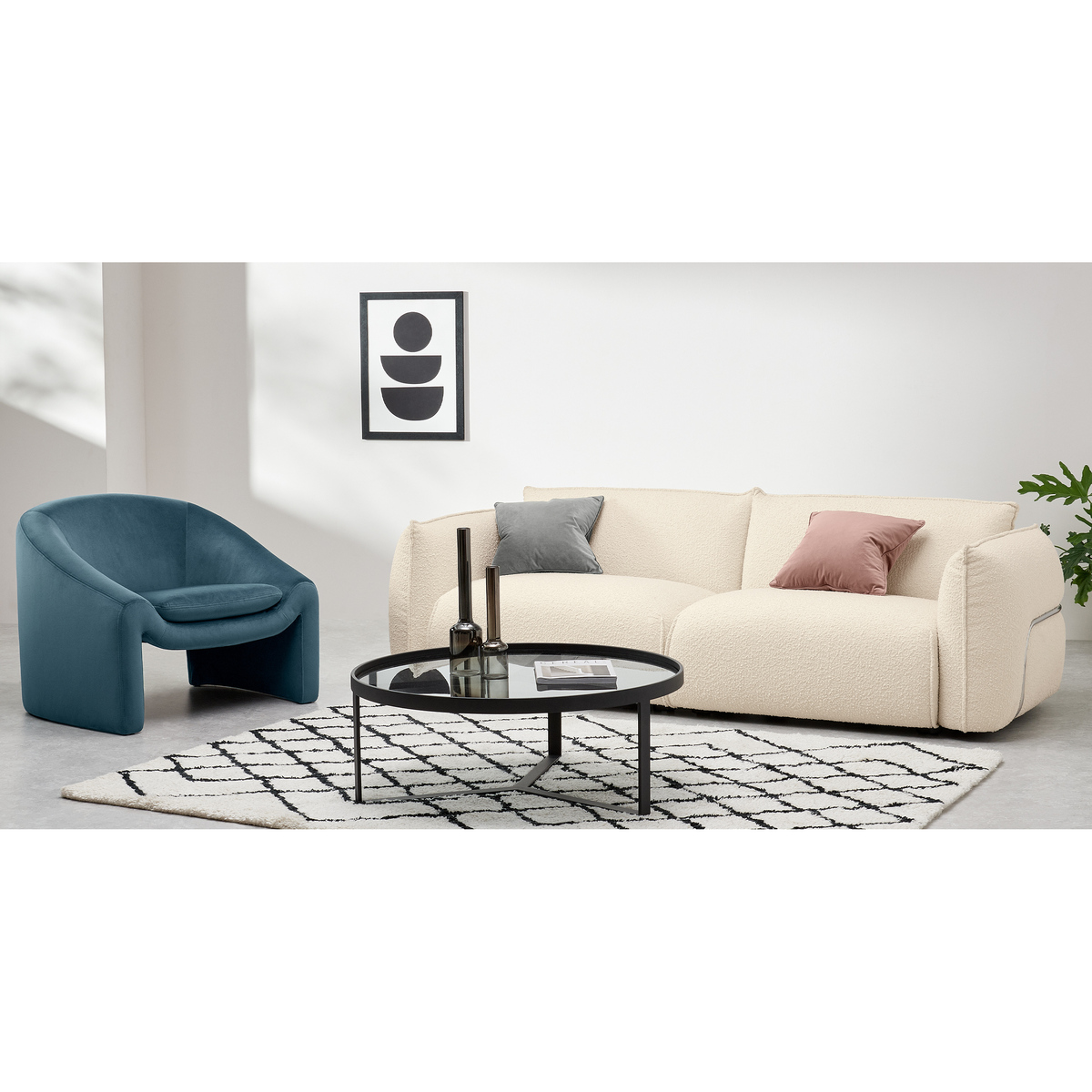 Dion 3 Seater Sofa, Whitewash Boucle with Stainless Steel Frame – image 3