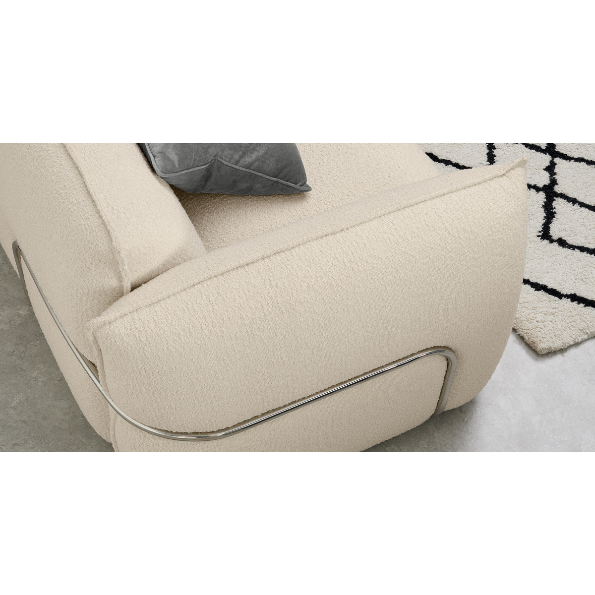 Dion 3 Seater Sofa, Whitewash Boucle with Stainless Steel Frame – image 6